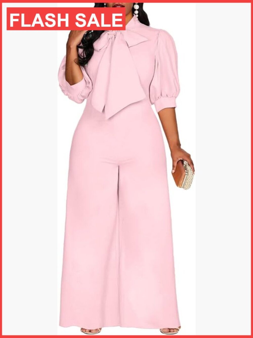 Plus Size Jumpsuit Bowknot Full Length Short Sleeve Wide Leg Romper Dressy